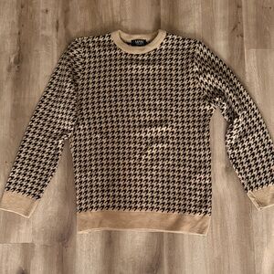 Boohoo Mens Houndstooth Crewneck Sweater in Tan and Black